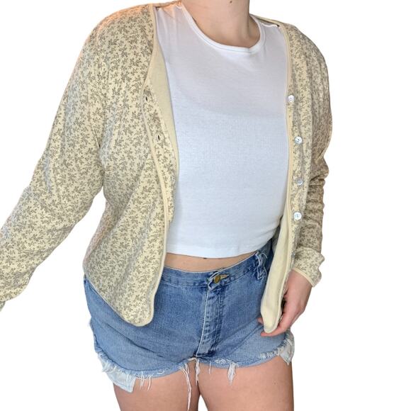 Vintage L.L. Bean Dainty Delicate Floral Garden Button Cardigan Long Sleeve XL - Picture 7 of 9